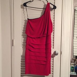 One shoulder red cocktail dress